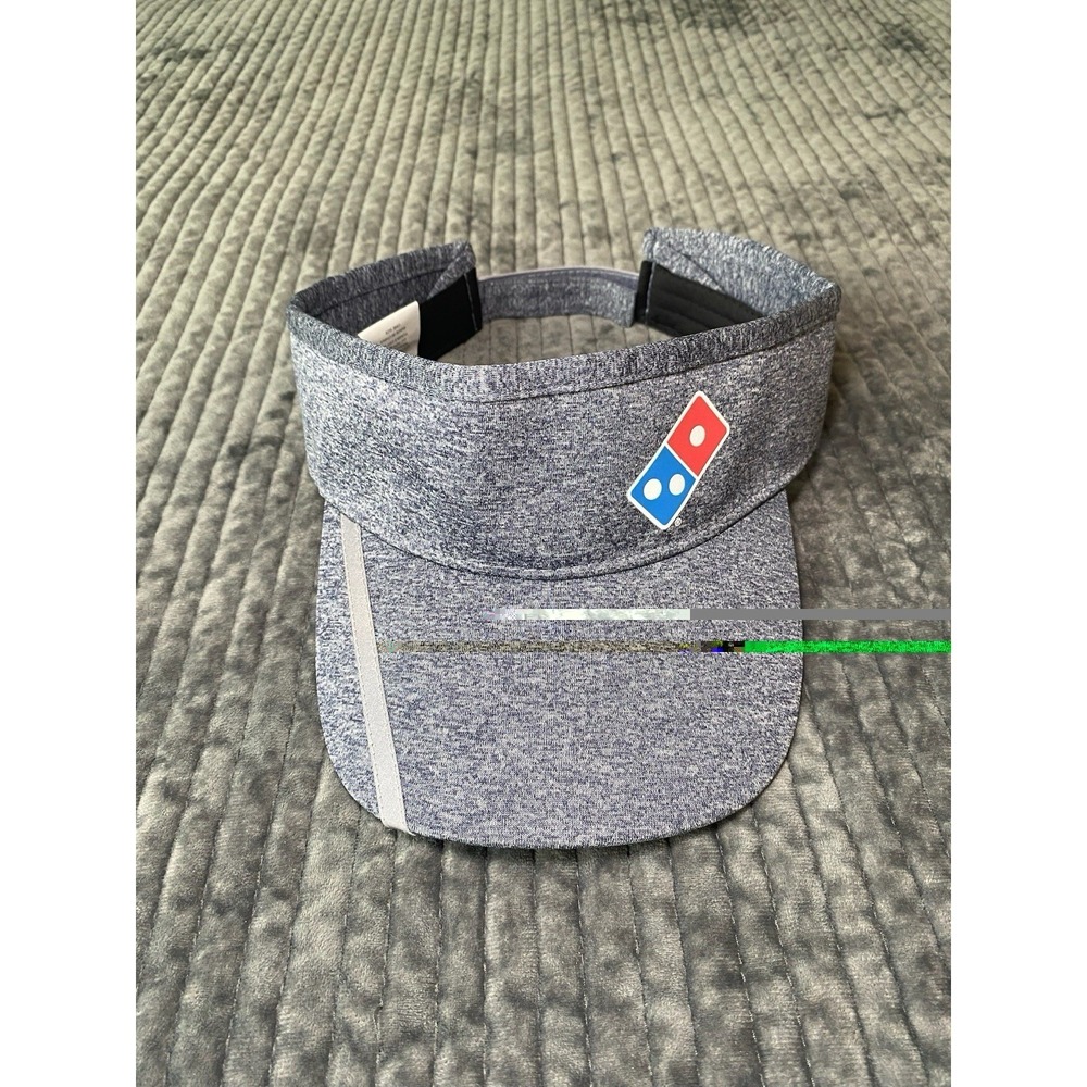 Dominos Pizza Employee Visor Cap Hat Adult Hook & Loop Strap Gray 100% Polyester